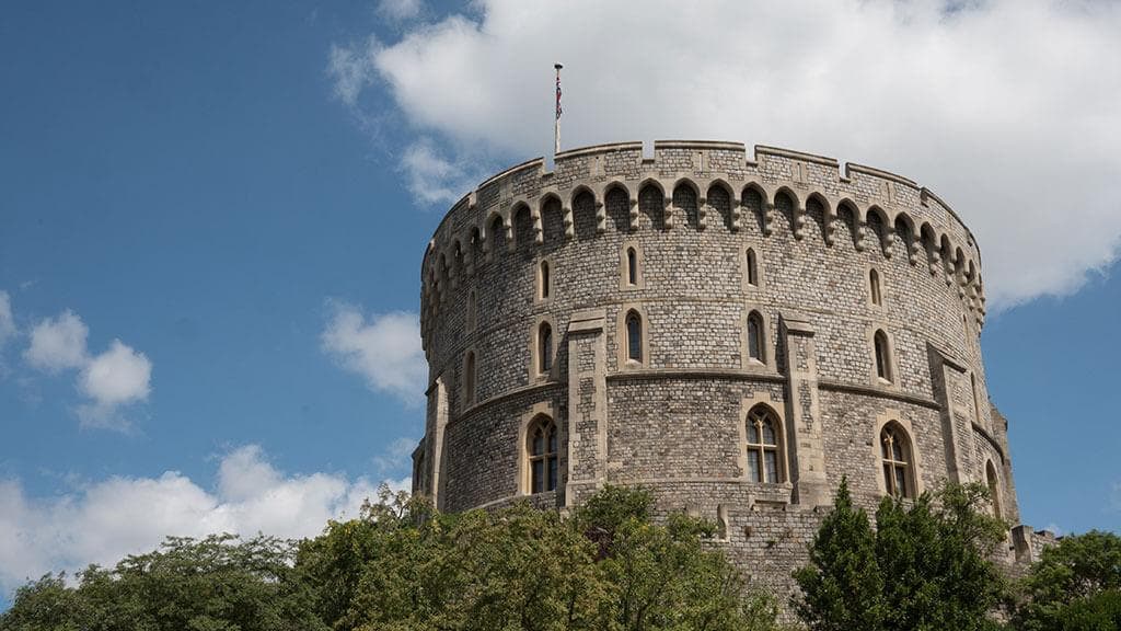 The Round Tower of Windsor Castle against a blue sky